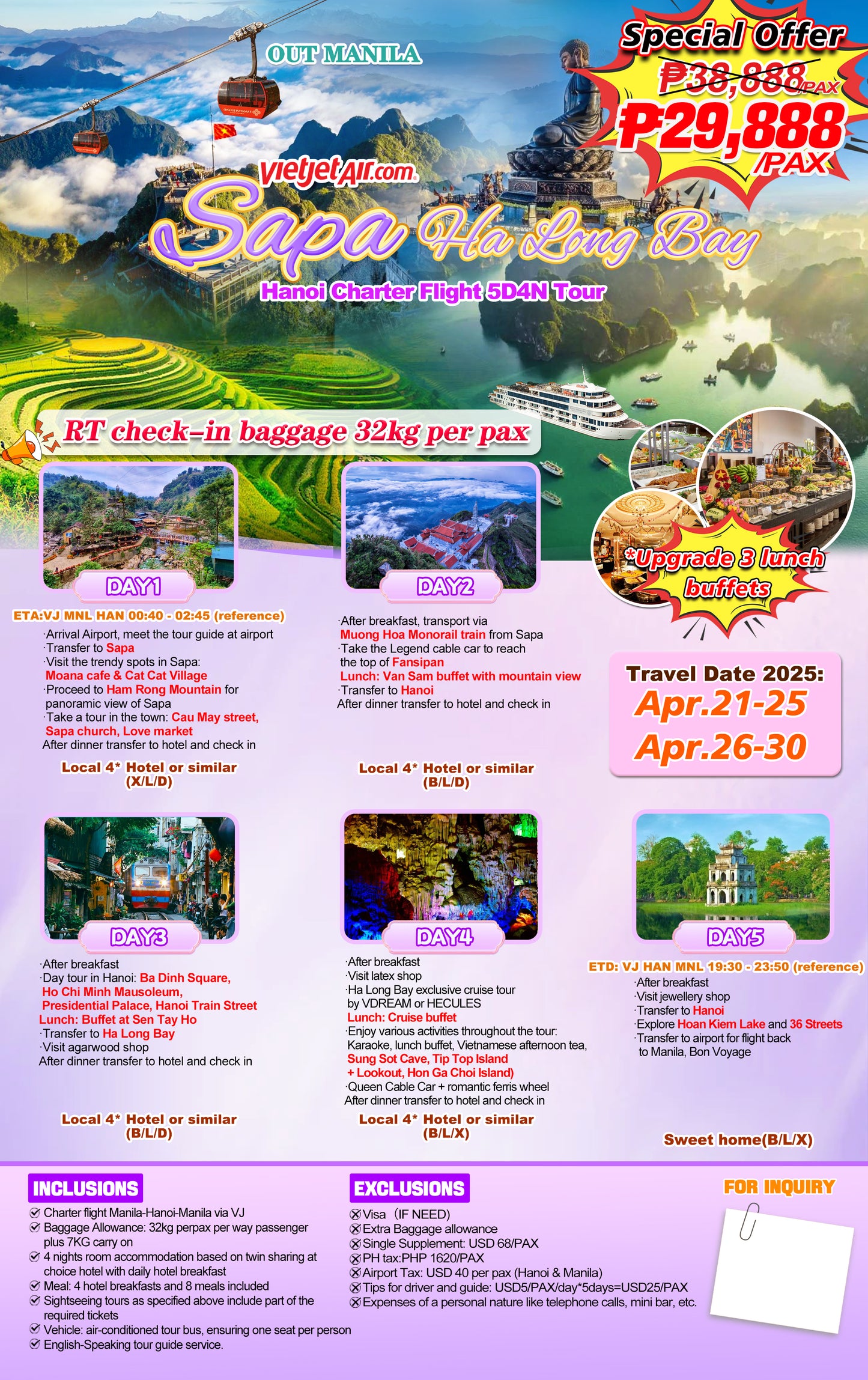 Hanoi-Halong Bay-Sapa P38,888