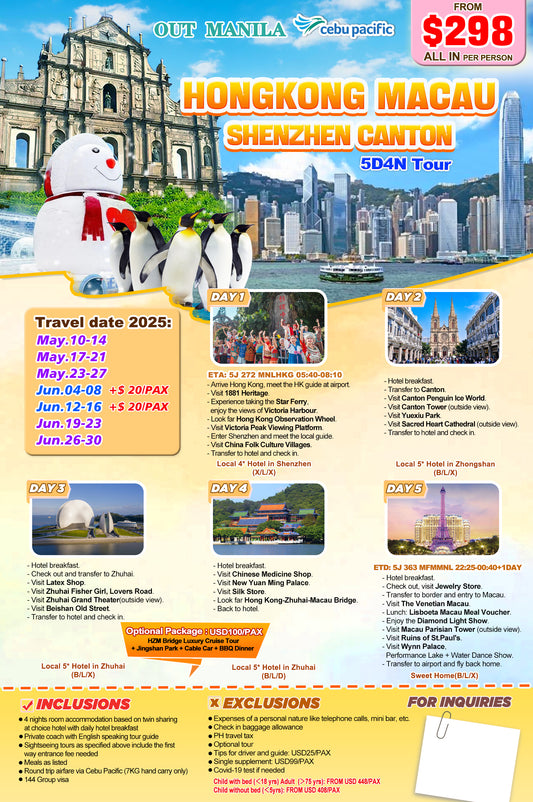 Hongkong - Shenzhen - Macau $298