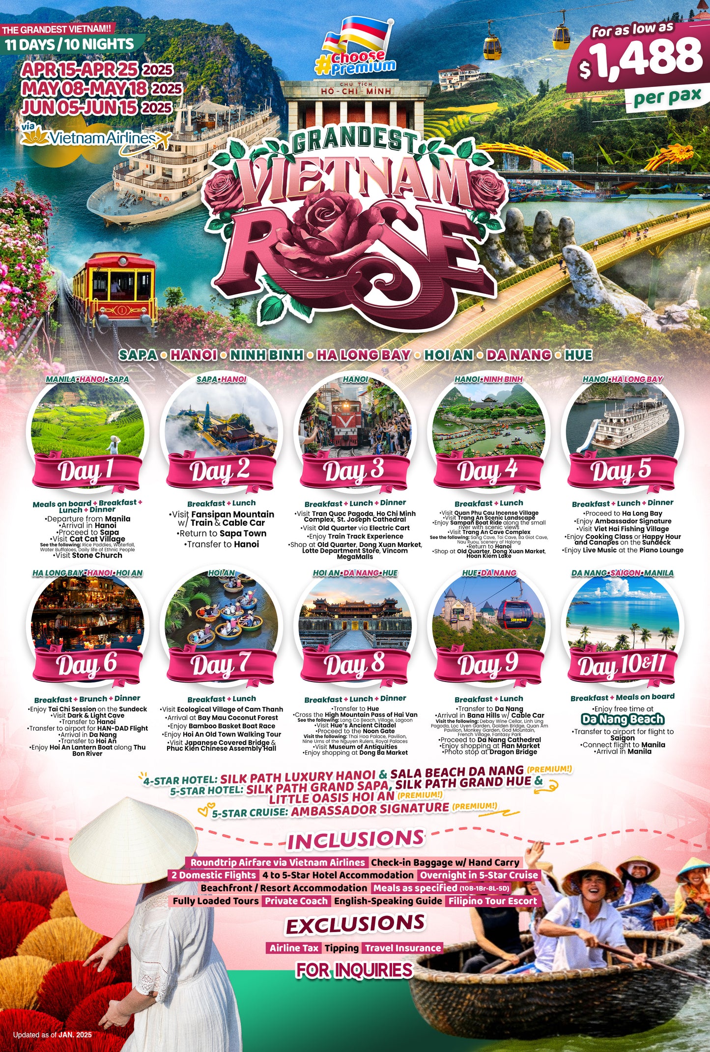 Grandest Vietnam Rose Hanoi Sapa Danang $1488