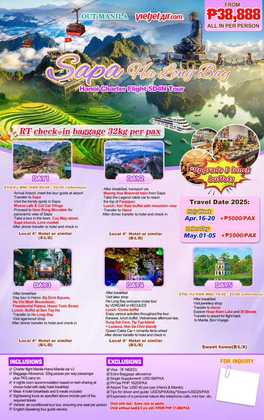 Hanoi-Halong Bay-Sapa P38,888