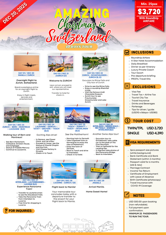Amazing Christmas in Switzerland $3720