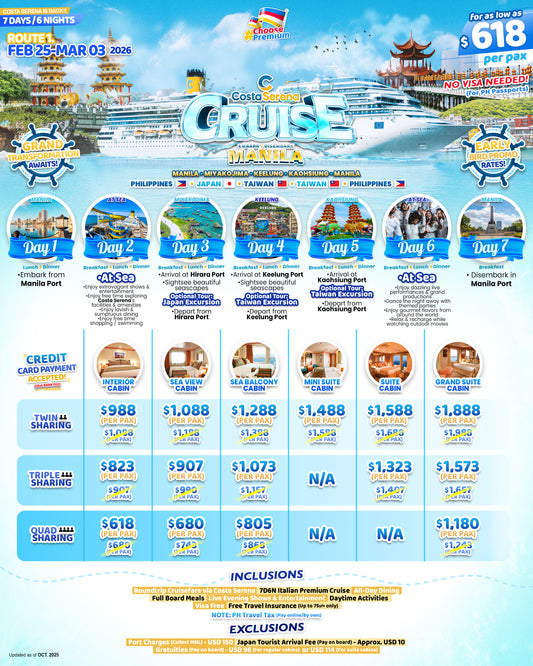 Costa Cruise Taiwan Japan P37,999