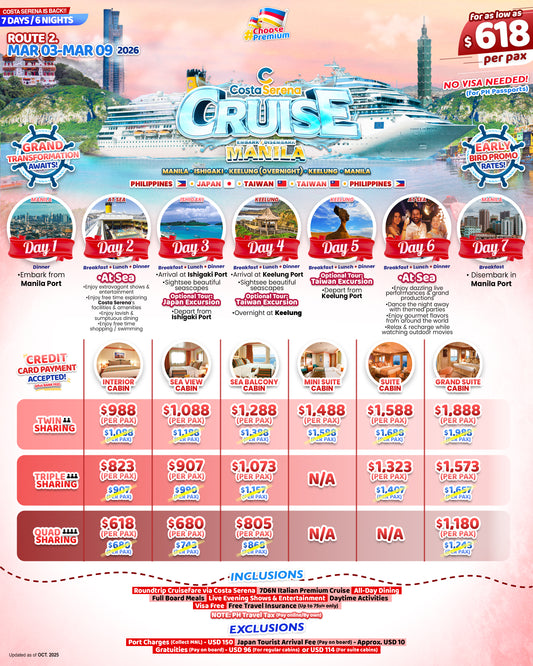 Costa Cruise Taiwan Japan P37,999