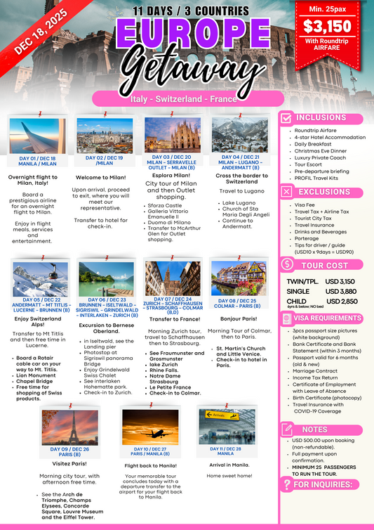 Europe Getaway $3150