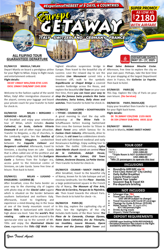 Europe Getaway $2180