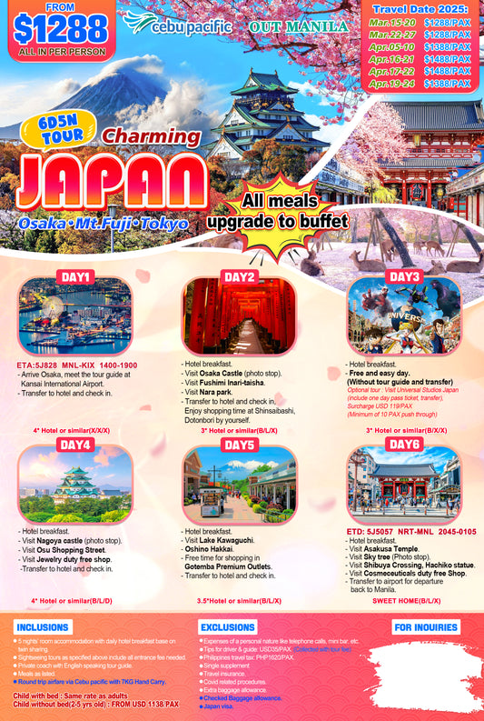 Osaka, Japan $899