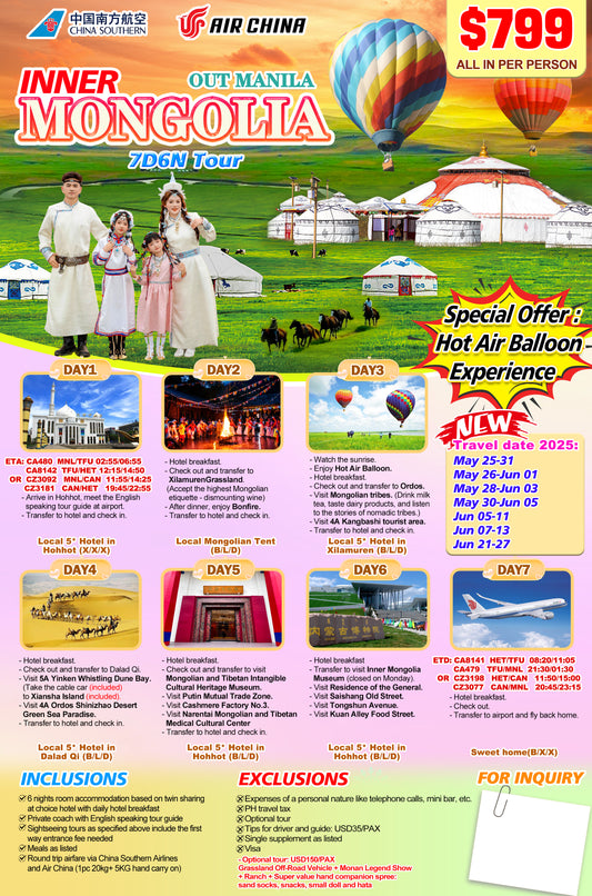 Inner Mongolia $799