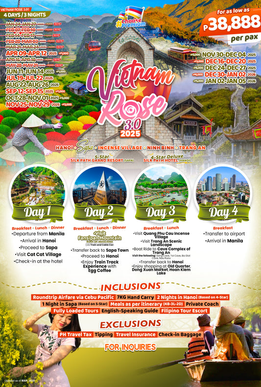 Vietnam Rose 3.0 Hanoi Sapa P38,888